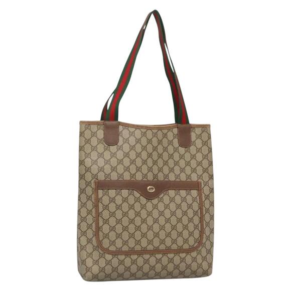 GUCCI GG Supreme Web Sherry Line Tote Bag Pvc Beige Gold 39 02 003 - Picture 1 of 16
